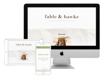 Image of the Fable & Hawke website homepage on a desktop, tablet and mobile phone.