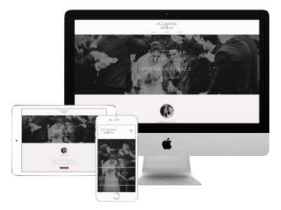 Image of the Occasions by Design website homepage on a desktop, tablet and mobile phone.