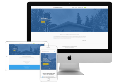 Image of the United Methodist Church of Canoga Park website homepage on a desktop, tablet and mobile phone.