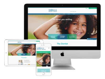 Image of the We Smile Dental Group website homepage on a desktop, tablet and mobile phone.