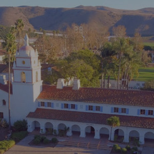 Close up of the CSUCI administration buildings with the Camarillo hills in the background.