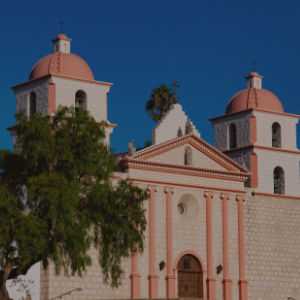 Close up view of Mission Santa Barbara.