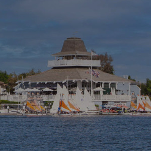 Close-up view of the Westlake Yacht Club.